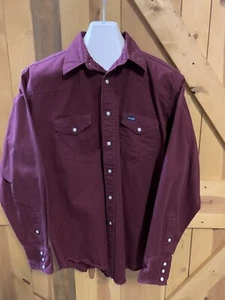 Vintage Wrangler Pearl Snap Shirt Western Cowboy Large Maroon Shirt - Picture 1 of 7
