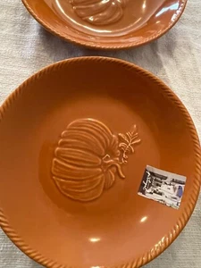 Pumpkin Embossed Decorative Bowl 8 1/2' Handmade in Portugal (2) New - Picture 1 of 24