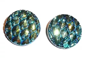 Beautiful Iridescent Blue & Gold Czech Glass Shank Buttons (2) 28mm - Picture 1 of 5