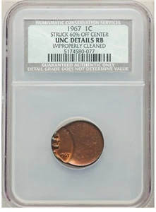 ER011 1967 1C Lincoln Cent -- Struck 60% Off Center -- NCS UNC Details RB - Picture 1 of 2