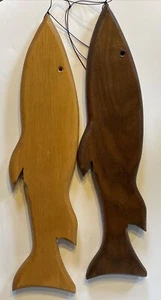Folk Art Fish Set Of 2 Handmade Beach/Nautical Fisherman Decor Wood - Picture 1 of 7