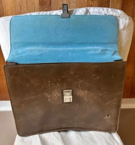 PIQUADRO Brown Leather High-Tech Classic Doctor Briefcase blue trim used scuffs - Picture 1 of 24