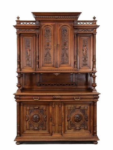 Antique French Henry II Renaissance Carved Buffet Sideboard Cabinet Cover