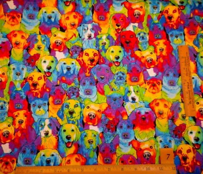 Tecido de cachorro por jarda realista arco-íris tingido rosto de cachorro algodão premium - Imagem 1 de 2