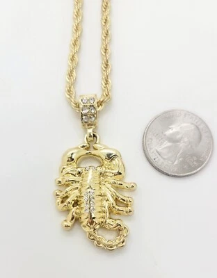 GOLD TONE CZ HIP HOP KING  SCARPIOIN  PENDANT  24" ROPE CHAIN  - Image 1 of 3
