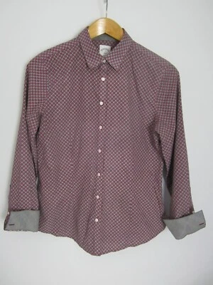Blusa Brooks Brothers feminina 10 marrom cinza estampa punho contraste LS camisa algodão - Imagem 1 de 4