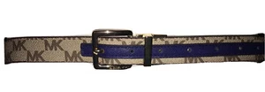 MICHAEL KORS BELT REVERSIBLE TAN/NAVY WITH MK PRINTED LOGO SKINNY - Picture 1 of 12