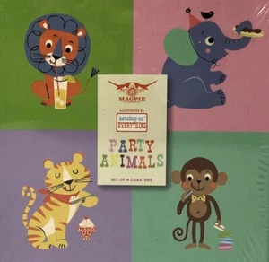 Montañas rusas de fiesta para animales - Juego de 4 urracas con respaldo de corcho tigre león mono elefante - Imagen 1 de 5