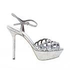 SERGIO ROSSI scarpe donna Sandalo in pelle effetto glitterato argento plateau
