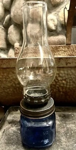 Mason style Oil Lamp Blue  Homestead Shoppe candle holder Glass Décor #2B - Picture 1 of 5