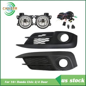 For 2016-2018 Honda Civic 2/4Dr Clear Fog Lights Bumper Lamps Pair+Switch+Bulbs - Picture 1 of 7