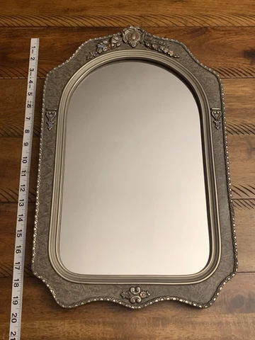 GORGEOUS Vintage Or Older Framed Mirror- Elegant Gray- 19” Total Length, Read** Cover