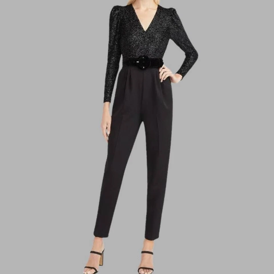 Mono Express Mujer Express Negro Metálico Leopardo Manga Larga Talla 14 Cuello en V Foto 1 de 4