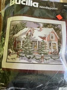 Bucilla Holiday House Needlepoint kit STARTED 4681 christmas winter - Picture 1 of 2