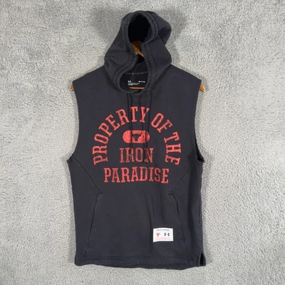 Under Armour Project Rock Iron Paradise Black Sleeveless Cutoff Hoodie Small Foto 1 de 4