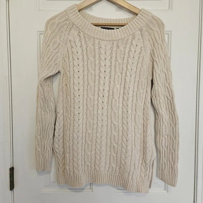 Jeanne Pierre свитер женщин маленький кремовый кабель трикотажа хлопок пуловер Coastal - Изображение 1 из 4