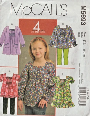 GIRL'S DRESSES & TOPS  4 Looks/One Easy-to-Sew Pattern - Sz 6 - 8  McCall's 5693 - Image 1 of 2