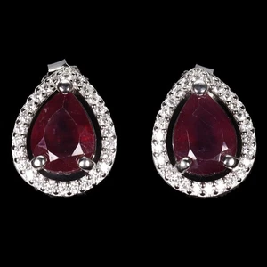 925 Sterling Silver Earrings Pear Ruby 9x6mm Natural Gemstone Jewelry - Picture 1 of 14