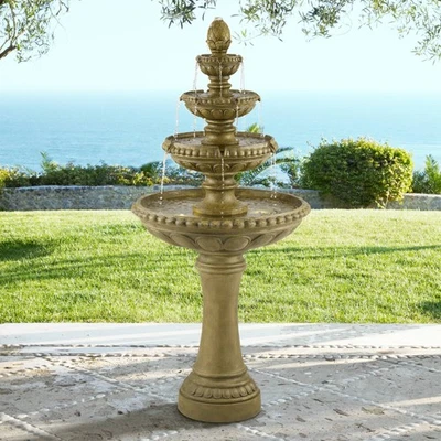 Sag Harbor Rustic 4 Tier Outdoor Floor Water Fountain with LED Light 66" Yard - Image 1 of 4