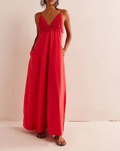 NEW Free People Lovey Maxi Dress S Red Crochet Cotton Plunge Small Deep V - Picture 1 of 4