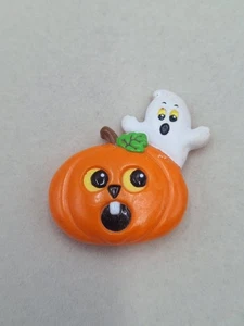 Vintage Russ Halloween Holiday Costume Pumpkin Ghost Pin Brooch 1.75 Inch Fall - Picture 1 of 5
