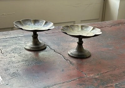  Vintage Chinese Tall Stem Bronze Trays In Floral Design, C. 1920 - Image 1 of 4