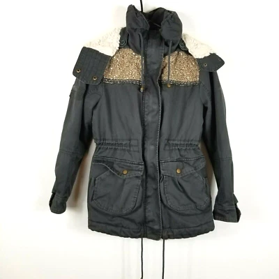 Chaqueta Parka Dylan Mujer Gris Forrada de Piel Cordones Forrada con Capucha Cremallera Completa XS Foto 1 de 4