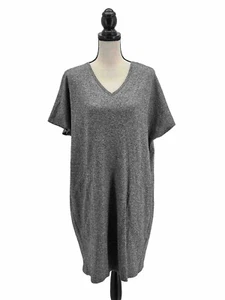 Eileen Fisher Women V Neck Dress Ash Gray Small Short Sleeve Organic Cotton Hemp - Picture 1 of 7
