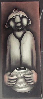 Obra de arte original de David Mbele (Soweto) - "Minero con calabaza".  Firmado. Foto 1 de 4