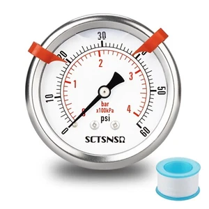 0 to 60 Psi Pressure Gauge, Glycerin Liquid Filled, 2.5 Inch Dial, 1/4" NPT Lowe - Picture 1 of 7