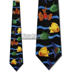 Fish Stripe Tie Colorful Neckties Mens Colorful Fishes Ocean Neck Ties NWT - Picture 1 of 3