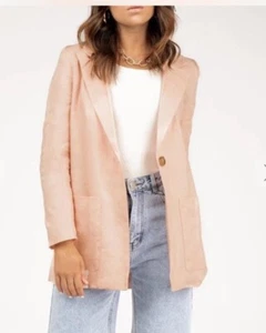 DISSH Pink Linen Blazer Jacket Barbie Basic Button Up Casual Lightweight Size 10 - Picture 1 of 12