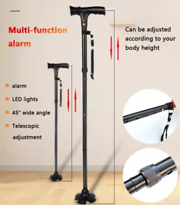 Faltbarer verstellbarer Gehstock Stock mit LED Taschenlampe & Alarmknopf Riemengriff - Bild 1 von 23