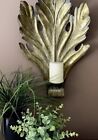 Vtg Brass Metal Wall Candle Sconce Oak Leaf Grand Large 18” Hollywood Regency