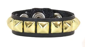 Single Gold Pyramid Stud Leather Snap Bracelet Punk Gothic Glam Rockabilly 70's - Picture 1 of 5