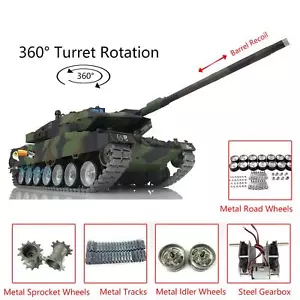 Henglong 7.0 Personalizzato Leopard2A6 1/16 RC Serbatoio 3889 Ruote Metallo Recoil - Foto 1 di 12
