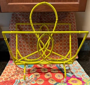 Mid-Century Modern Vintage Faux Bamboo Bright Yellow Metal Magazine Rack - Picture 1 of 4