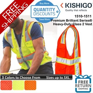 ๐ฅ Kishigo Premium Brilliant Series Heavy-duty Class 2 Vest Up To 5XL 1510-1511 - Picture 1 of 10