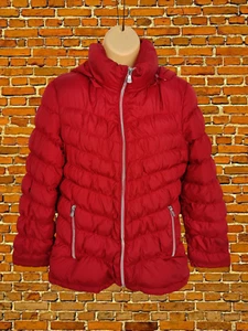 KENNETH COLE REACTION RED PUFFER JACKET COAT MEDIUM WOMENS PADDED DOWN HOODED M - Picture 1 of 6