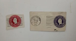 2 Vintage Embossed George Washington Used Envelope United States U. S. Stamps - Picture 1 of 2