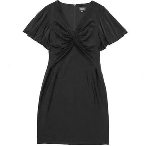 Nuevo con etiquetas Vestido Negro Pequeño Adrianna Papell Escote en V Nudo Torcido Manga Acampanada 4P - Imagen 1 de 9