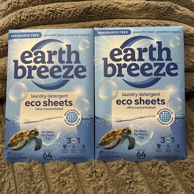 Lot Of 2 - Earth Breeze Laundry Detergent Sheets Fragrance-Free Eco Sheets