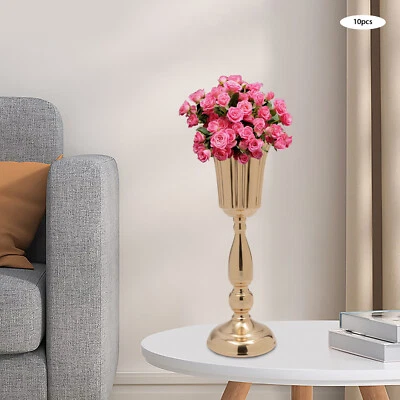 10 PIEZAS HÁGALO USTED MISMO Metal Dorado Boda Flor Trompeta Jarrón Mesa Centros de Mesa Decoración Foto 1 de 4