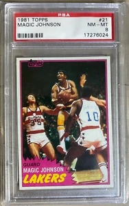 1981-82 Topps Magic Johnson # 21 PSA 8 NM/Mint Rookie Solo Card! Very Nice! - Picture 1 of 2