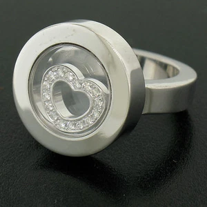Authentic Chopard 18k White Gold Floating Diamond Heart Heavy Happy Ladies Ring - Picture 1 of 7