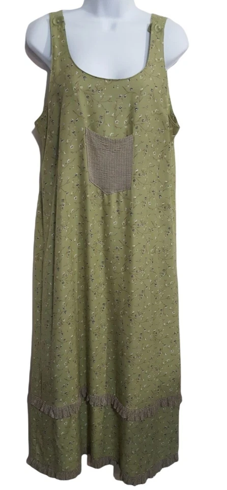 Cactus Flower Maxi Dress Womens M Sleeveless Green Floral Jumper USA Vintage 90s - Image 1 of 4