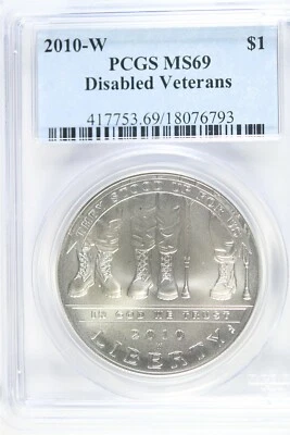 2010 W UNCIRCULATED $1.00 Silver Commemorative - Disabled Vets - PCGS MS 69 - Image 1 of 2