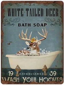 White Tailed Deer Bath Soap Bathroom Metal Tin Sign Wash Your Hooves - Picture 1 of 5