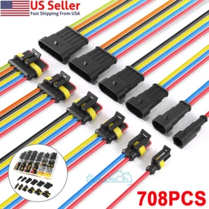 708Pcs 1-6 Pin Car Automotive Waterproof Electrical Wire Connector Plug Kit Set - Picture 1 of 14