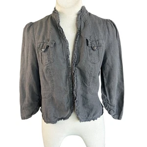 INC International Concepts Gray Ruffle Grunge 100% Linen Casual Jacket Medium - Picture 1 of 7